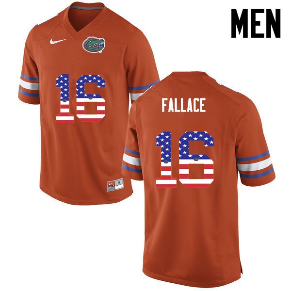 Florida Gators Men #16 Brian Fallace College Football USA Flag Fashion Orange